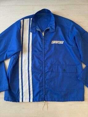 Vintage 1970's FIAT Racing Blue Nylon Windbreaker Striped Men's Roomy Large